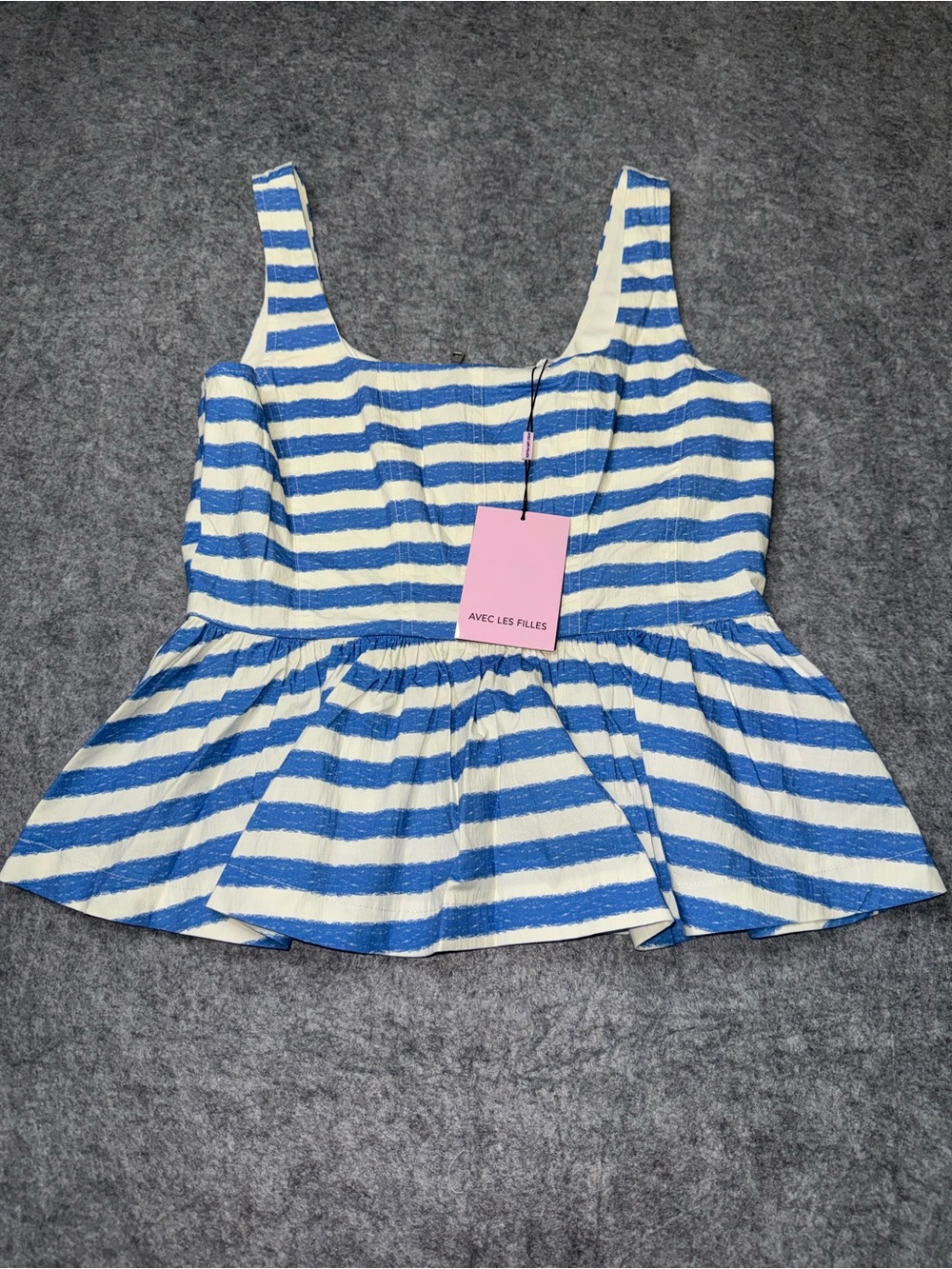 Avec les Filles Stripe Corset Peplum Tank Top Blue & White Size Medium NWT